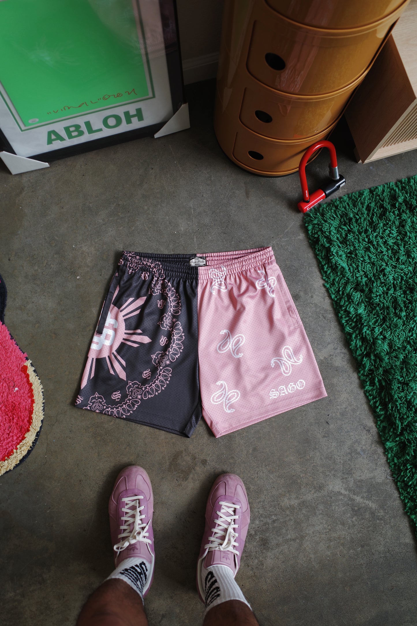 BLACK/PINK FAHM bandana shorts (PREORDER)