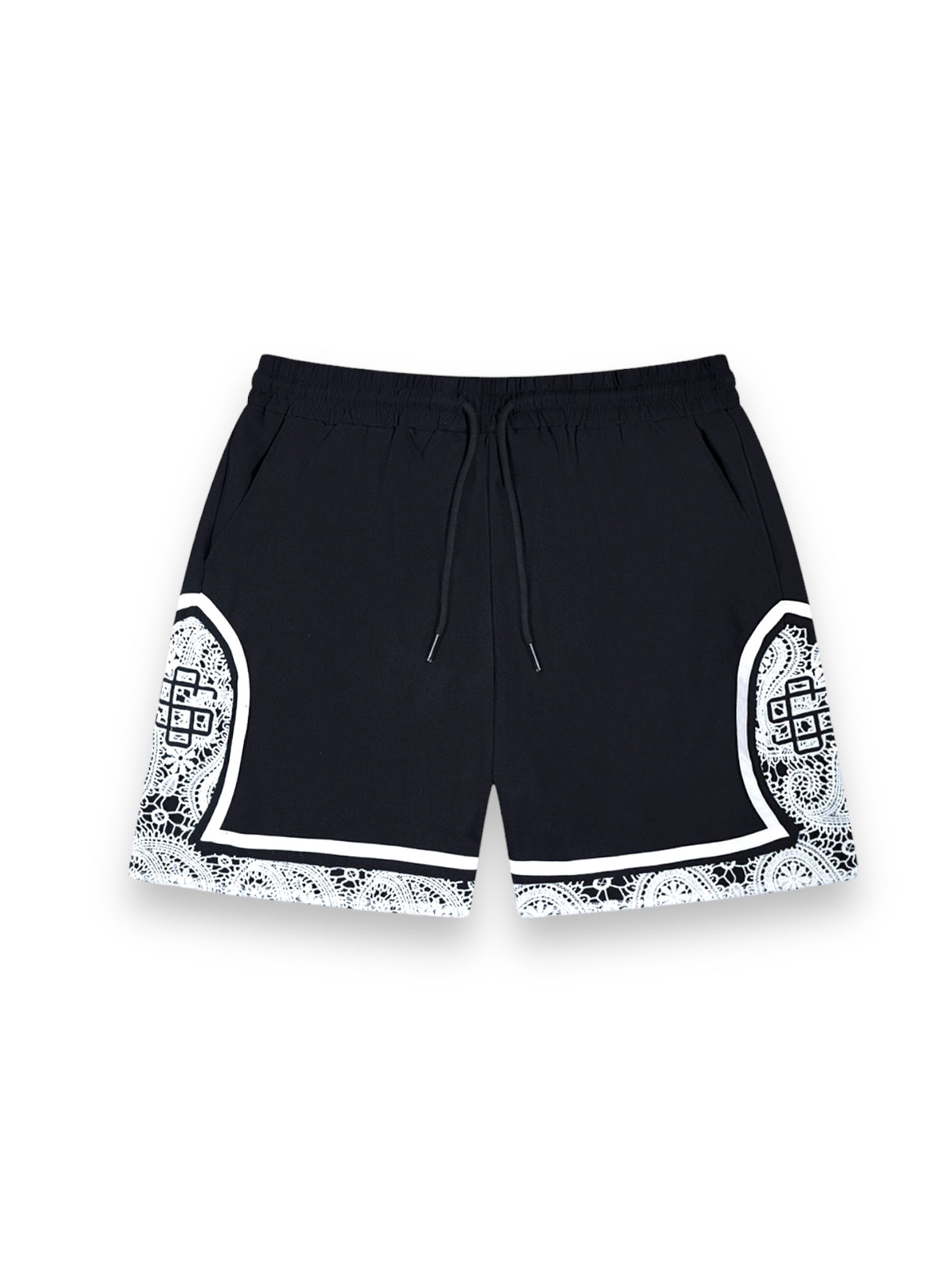 Black Paisley Linen Shorts