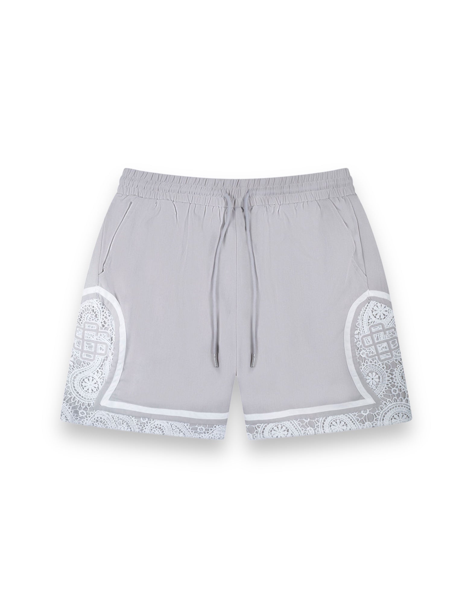 Grey Paisley Linen Shorts