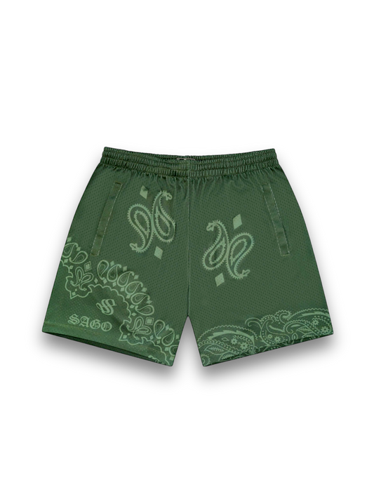 Green tonal bandana shorts