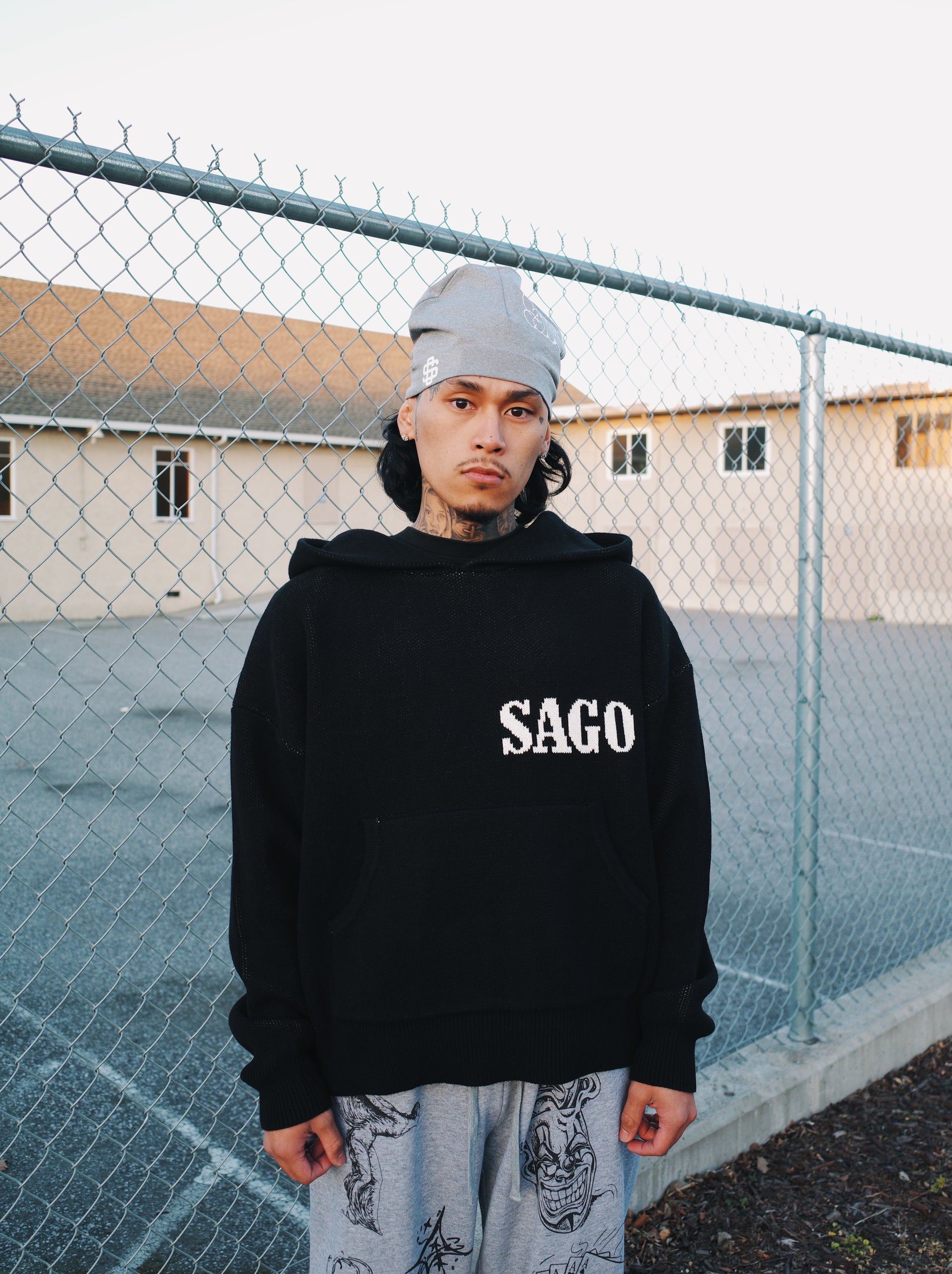 Knit pullover hoodie